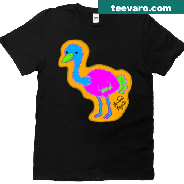 Cartoon ostrich drawing on T-shirt
