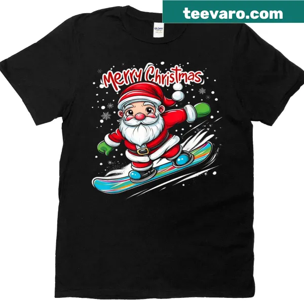Fun Santa snowboarding design t-shirt for winter holidays