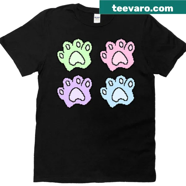 Pastel cat paw prints design on a t-shirt