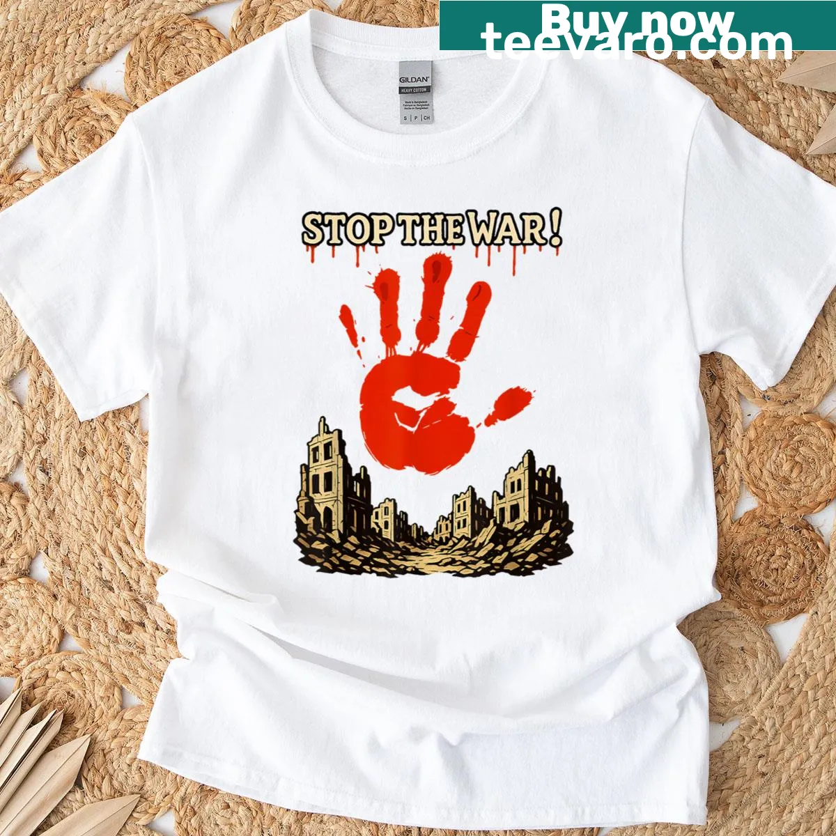 T-shirt with a handprint design promoting peace and unity — on a men's t-shirt