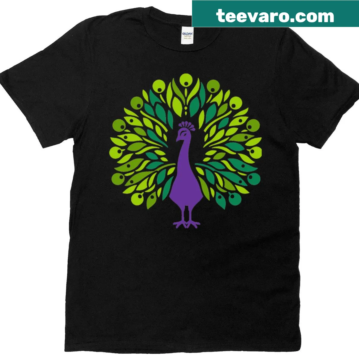 T-shirt with decorative peacock feather pattern — on a men's t-shirt