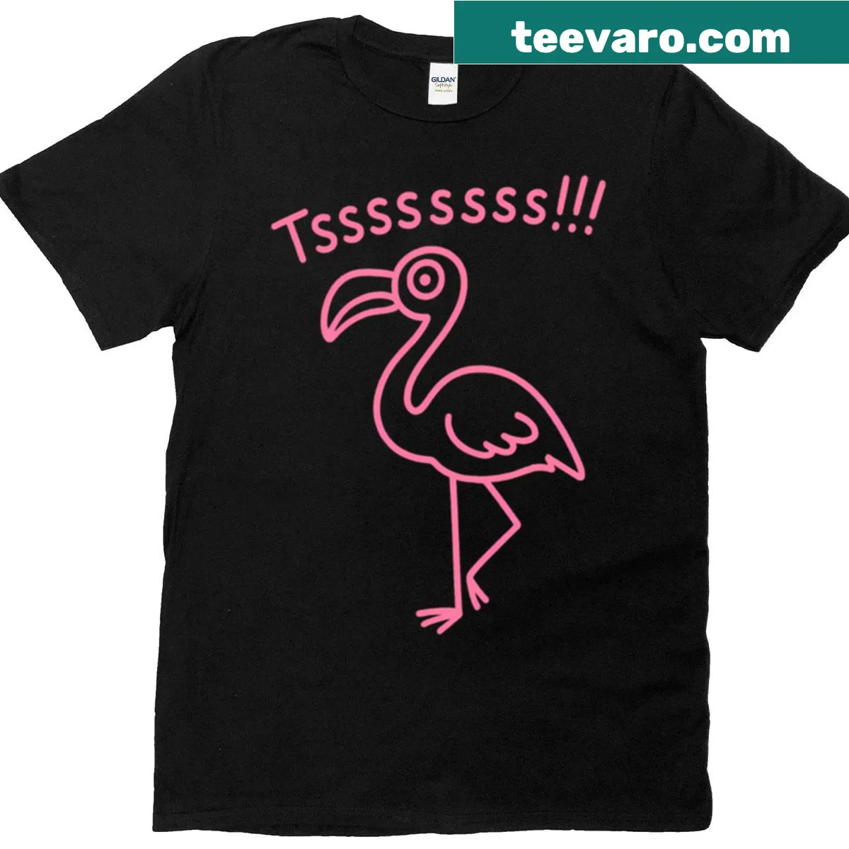 Hand-drawn pink crayon flamingo illustration on T-shirt — on a men's t-shirt
