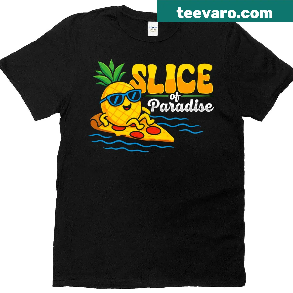 Illustrated tee featuring a pizza slice with pineapple design — on a men's t-shirt