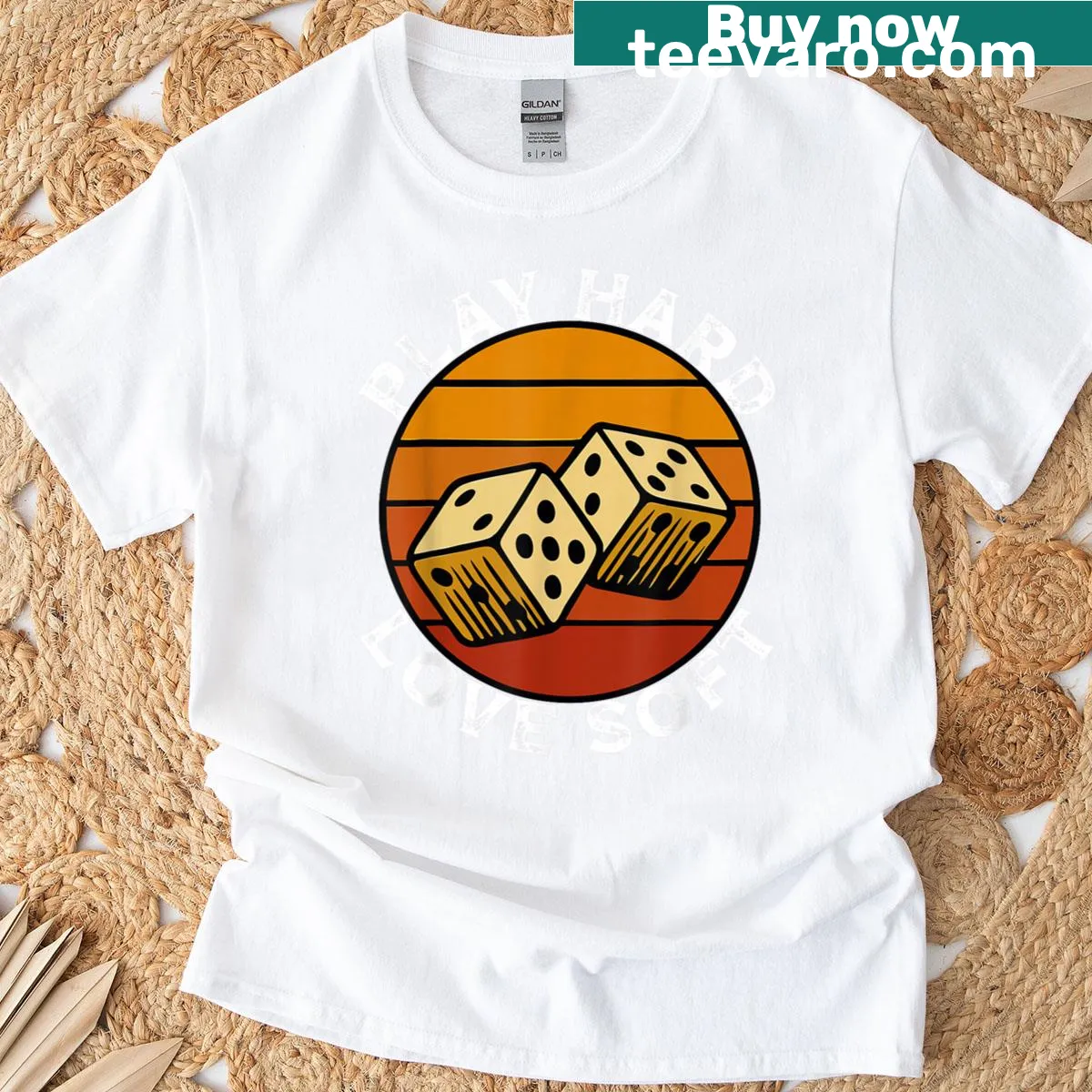 Retro design featuring dice and playful text for game night. — on a men's t-shirt