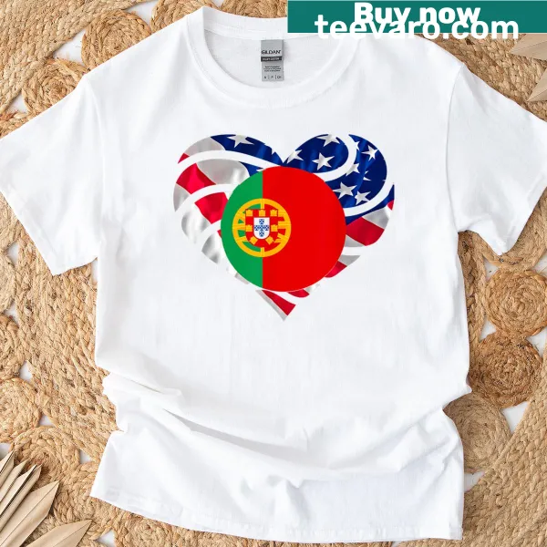 T-shirt featuring the flags of Portugal and the USA in a proud design.