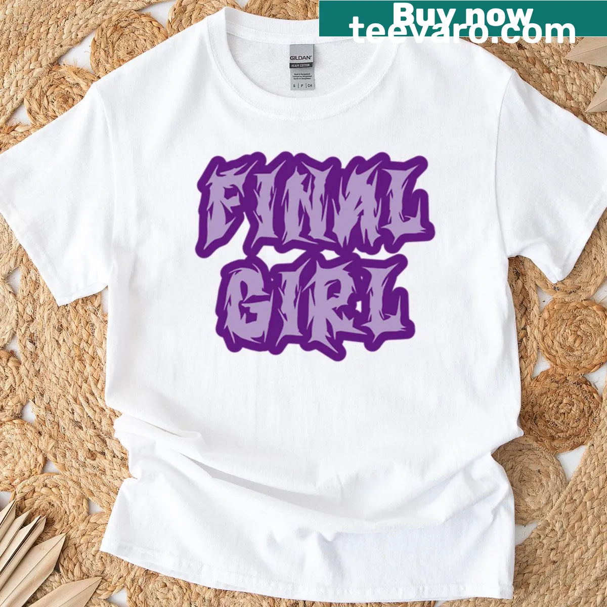 Graphic featuring the Final Girl trope on a stylish T-shirt — on a men's t-shirt