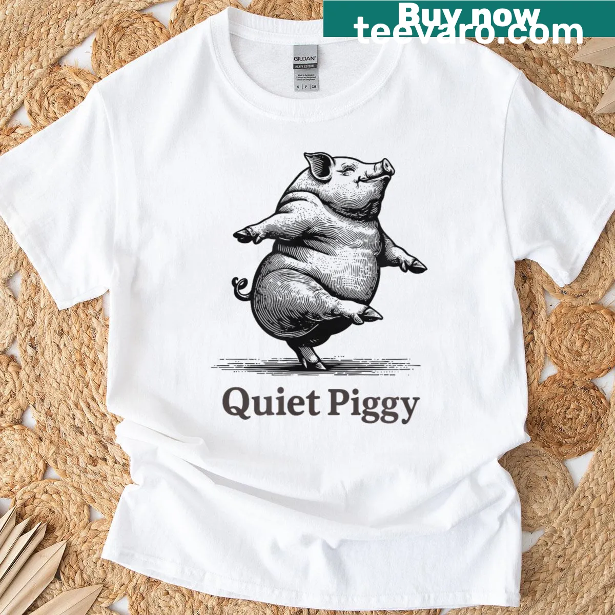 Vintage farm animal artwork featuring a cute, funny pig design. — on a men's t-shirt