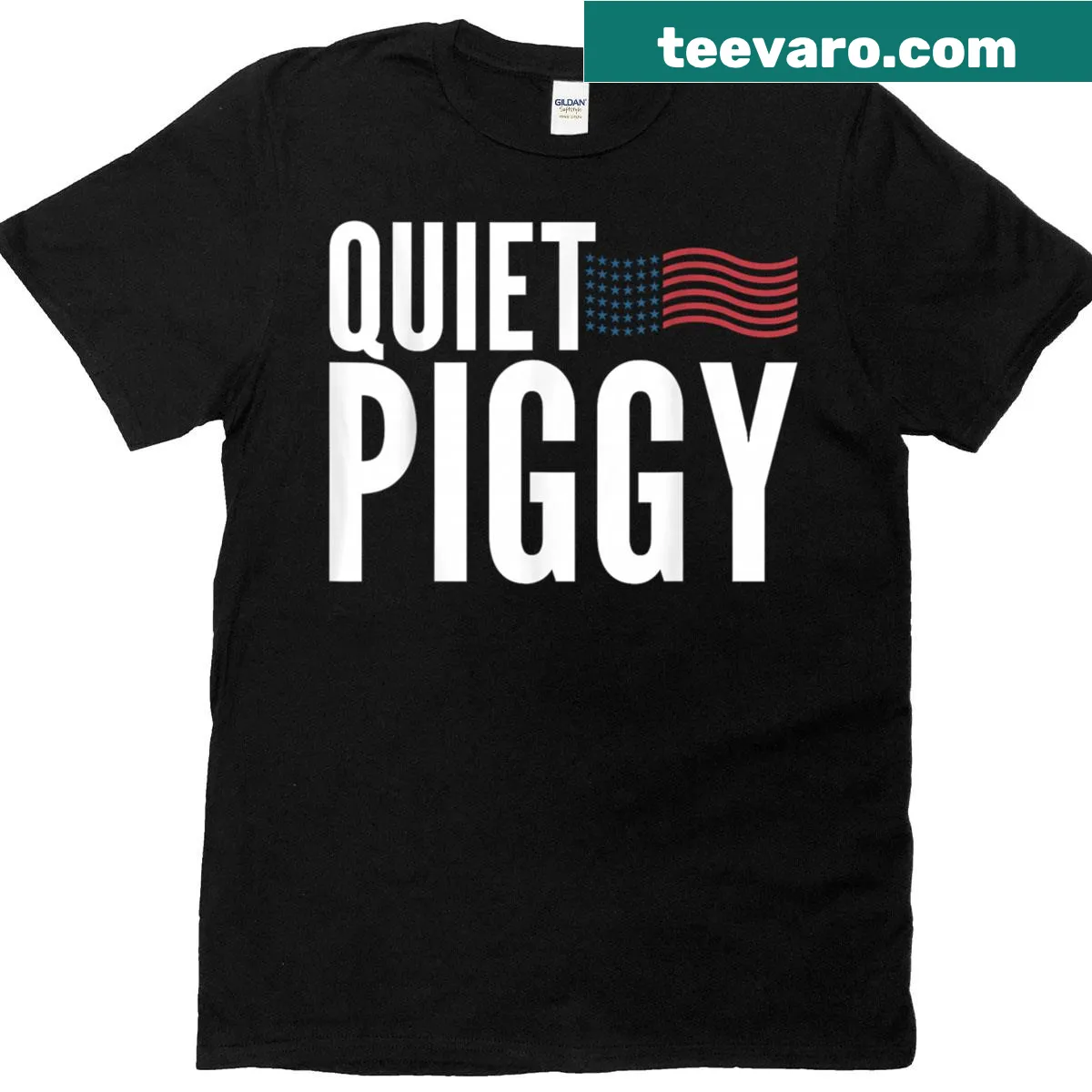 Funny text design saying 'Quiet Piggy' on a t-shirt — on a men's t-shirt
