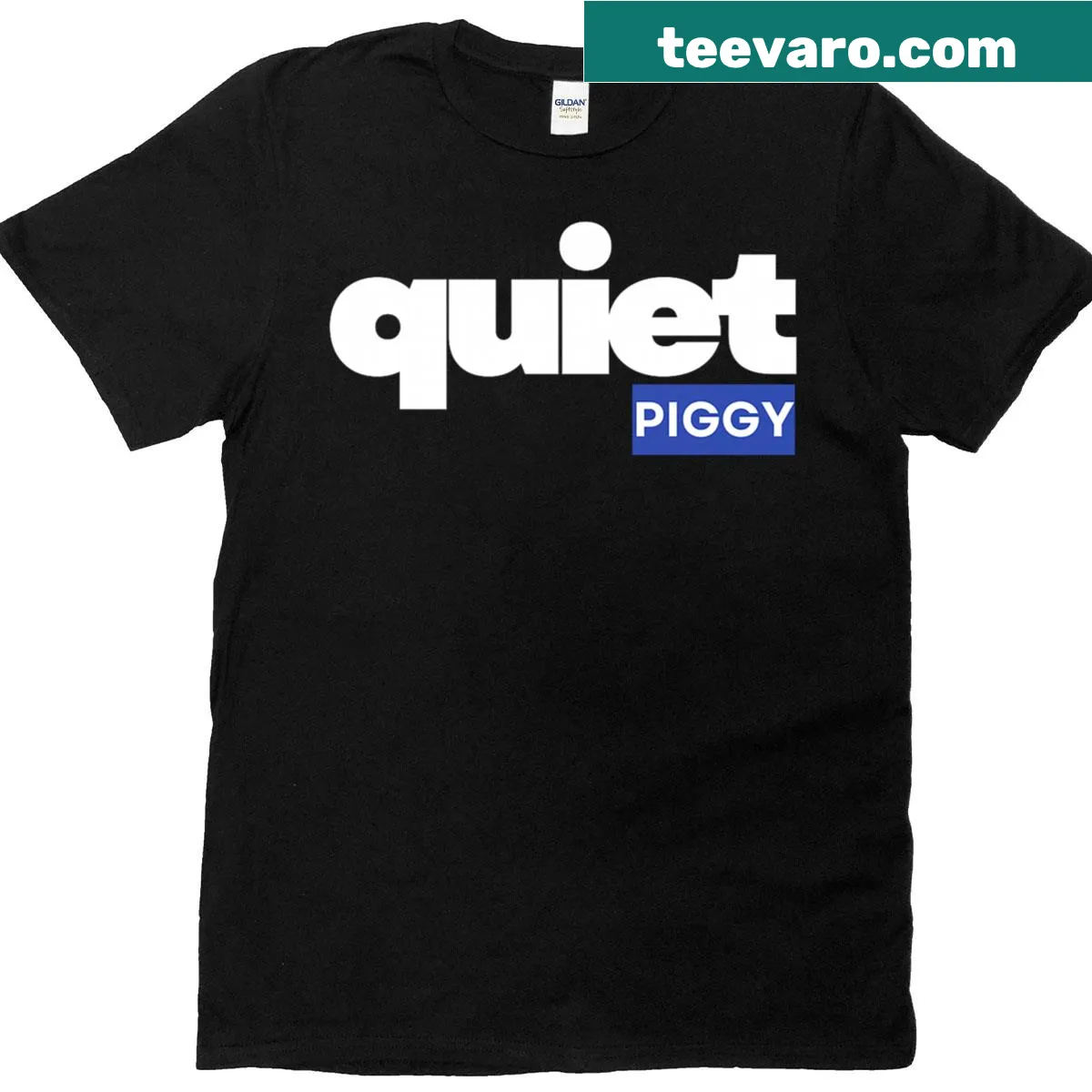Sarcastic text design saying 'Quiet Piggy' on a premium t-shirt — on a men's t-shirt