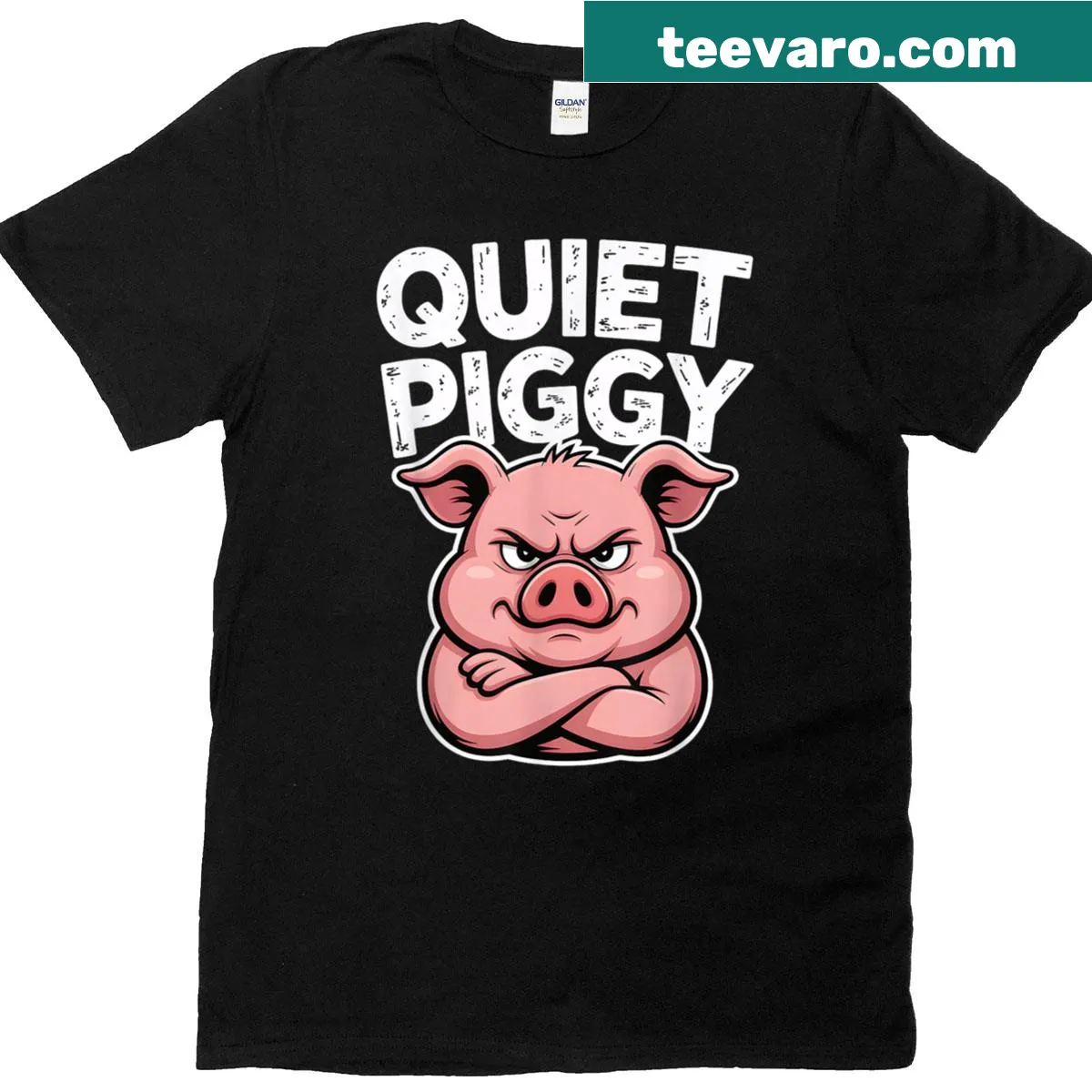 Humorous pig joke design on a casual tee shirt — on a men's t-shirt