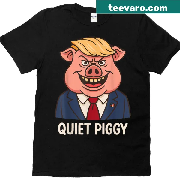 Cartoon pig and humorous text on a political-themed t-shirt