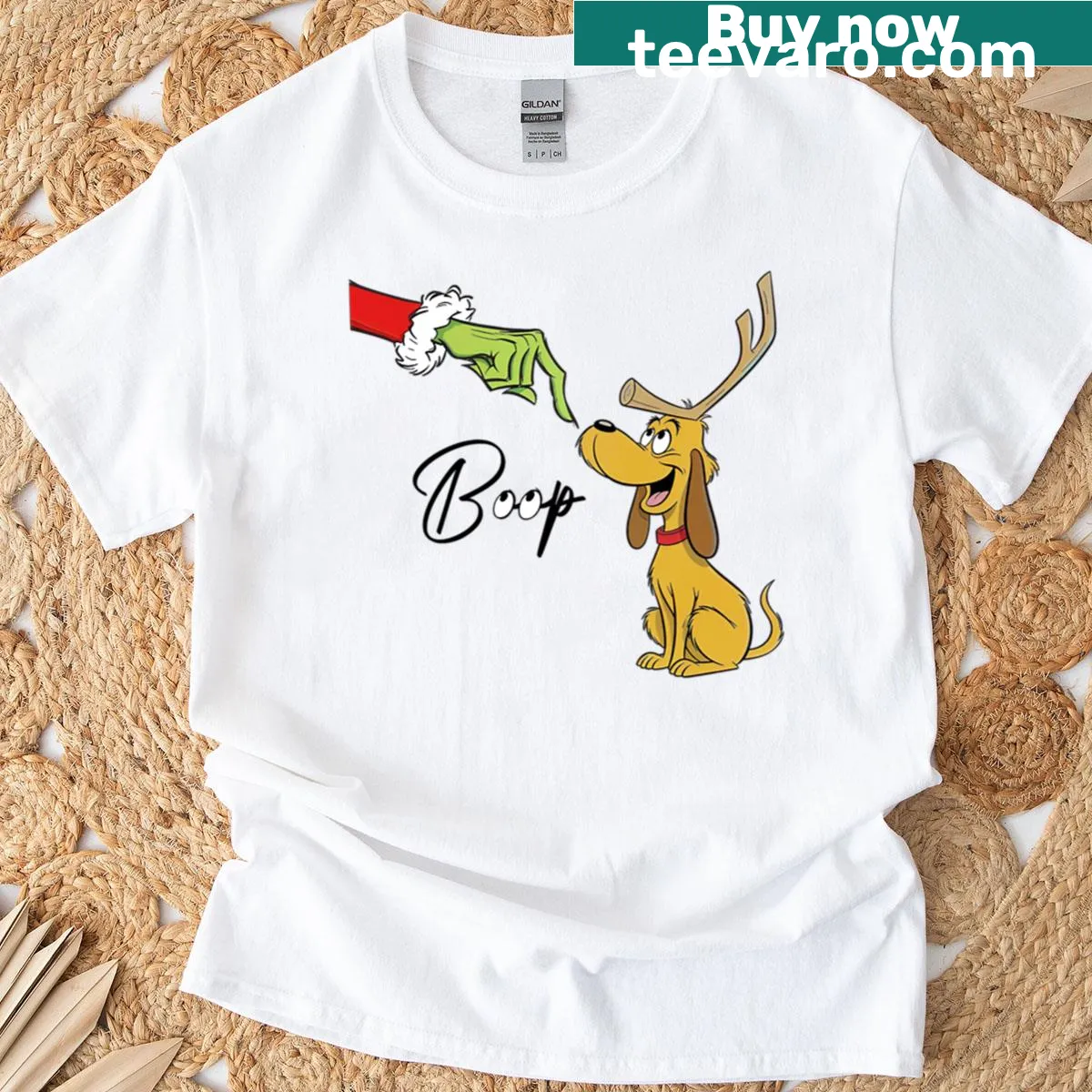 Funny Christmas reindeer graphic with a dog design on a t-shirt. — on a men's t-shirt
