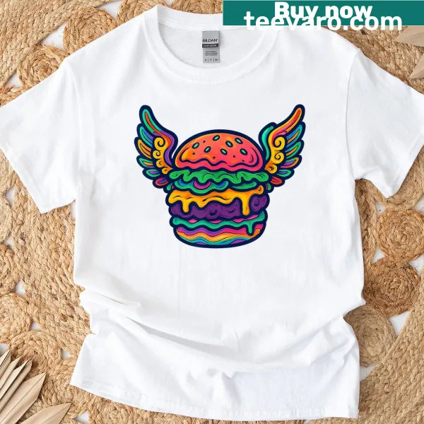 Vintage cheeseburger with wings graphic on a fun T-shirt