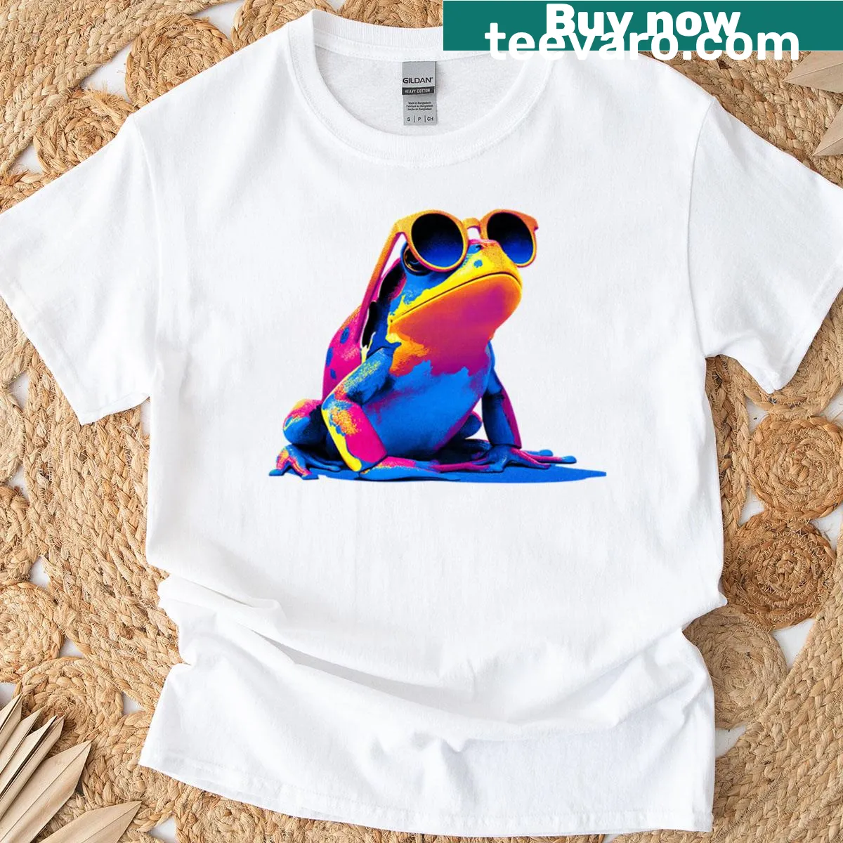 Playful pop art amphibian t-shirt design — on a men's t-shirt