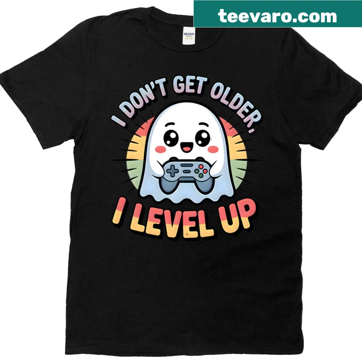 Retro ghost gamer design for a fun gaming-themed t-shirt — on a men's t-shirt