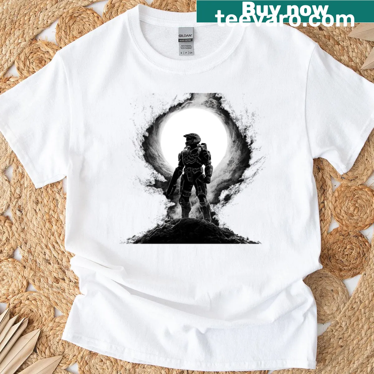 Illustration of RoboCop and a moon theme on T-shirt. — on a men's t-shirt