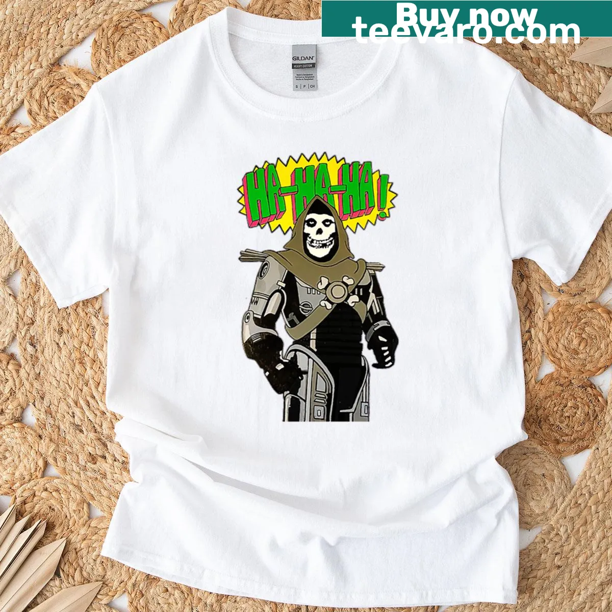 Skeleton villain design from Robocop — on a men's t-shirt