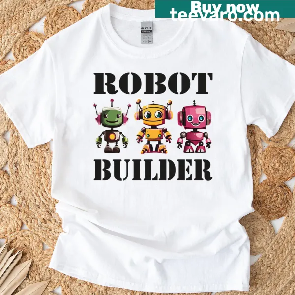 Cartoon T-shirt for kids featuring fun robot illustrations.