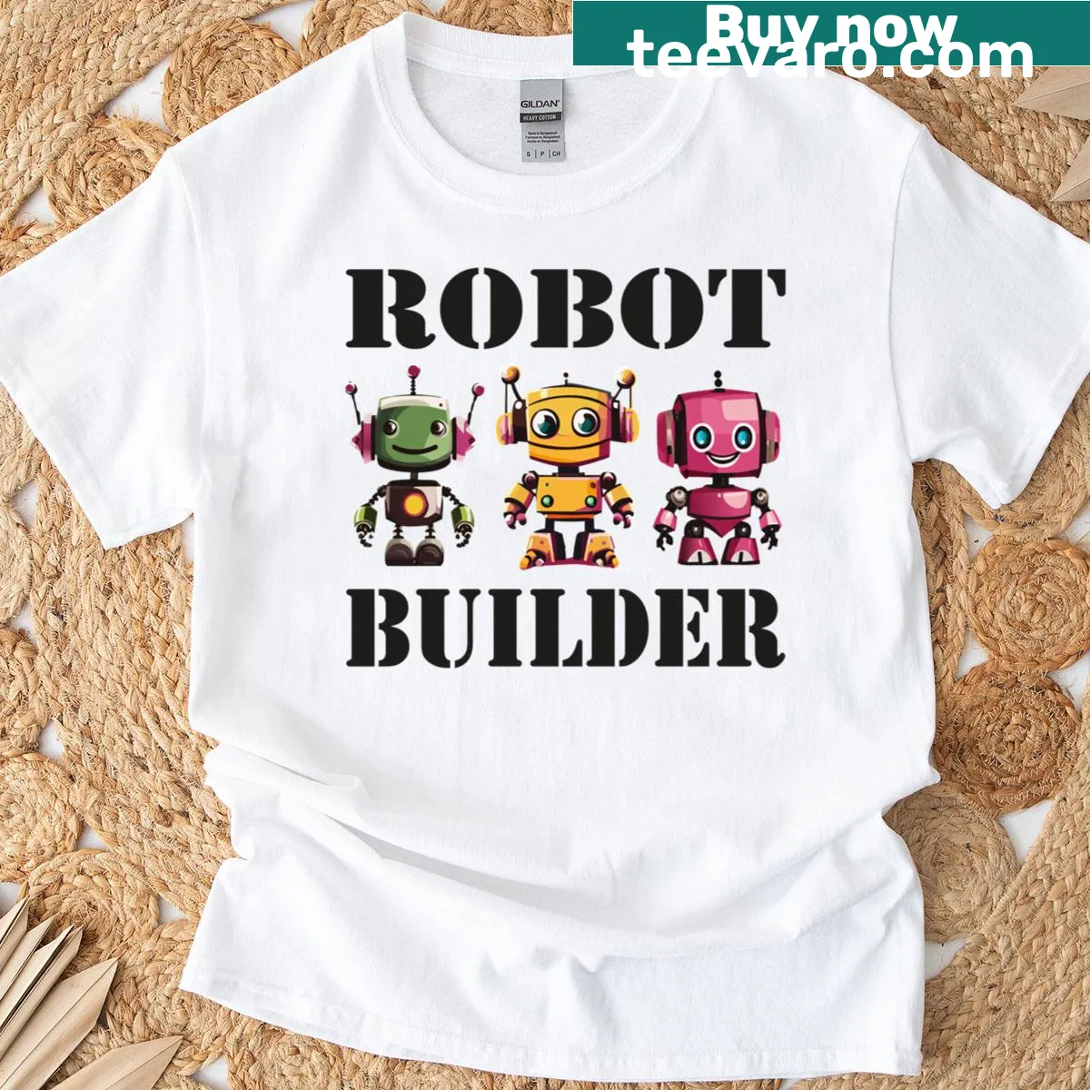 Cartoon T-shirt for kids featuring fun robot illustrations. — on a men's t-shirt