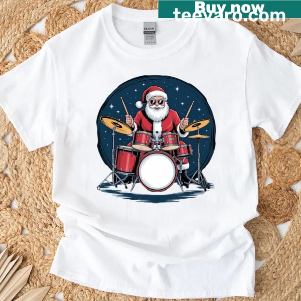 Rock'n roll Santa Claus drumming illustration