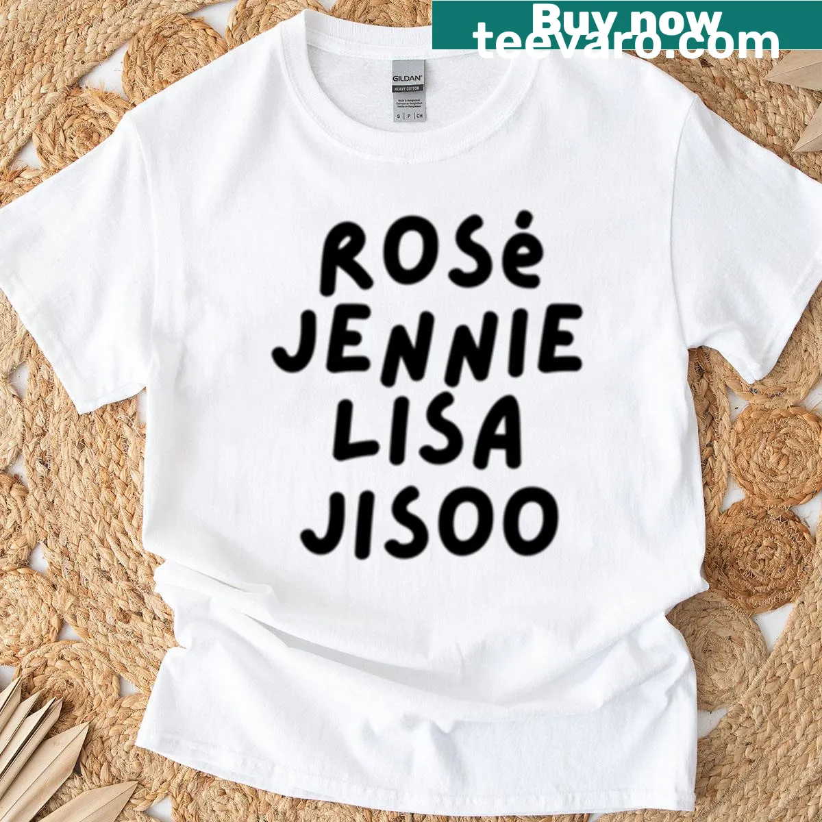 K-pop themed t-shirt featuring Rosé, Jennie, Lisa, and Jisoo inspired design — on a men's t-shirt