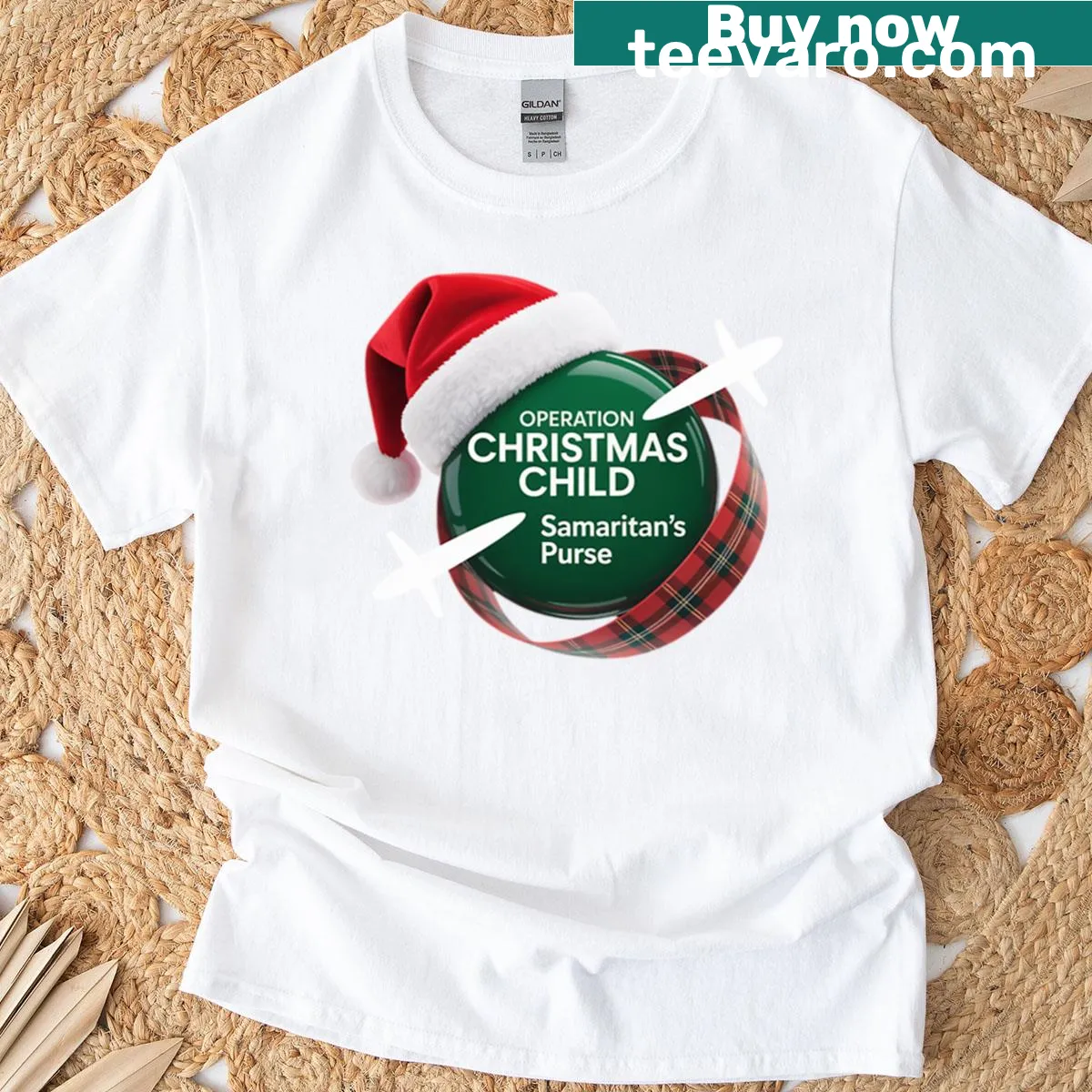 Funny Samaritan's Purse Operation Christmas Child graphic t-shirt — on a men's t-shirt