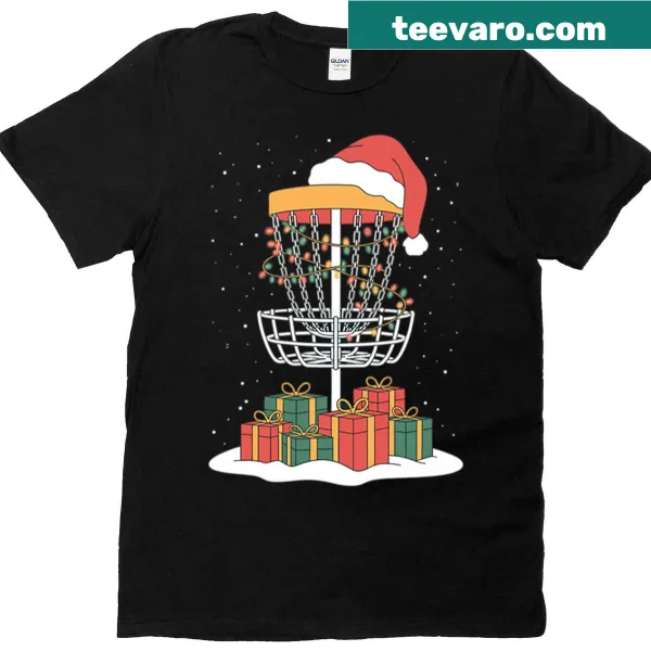 Vintage Santa graphic enjoying disc golf on a T-shirt