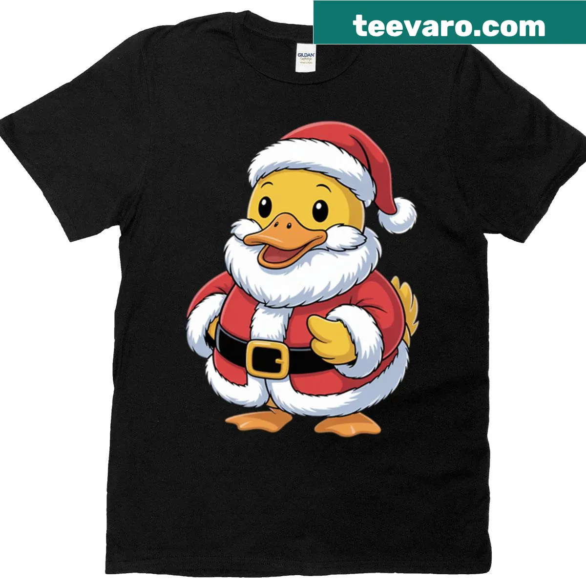 Funny Santa Rubber Duck T-shirt with holiday design — on a men's t-shirt