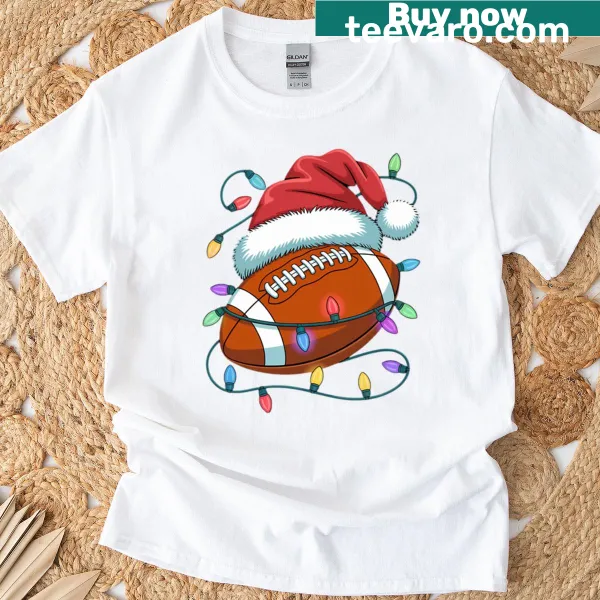 Cartoon Santa as a football player on Christmas t-shirt