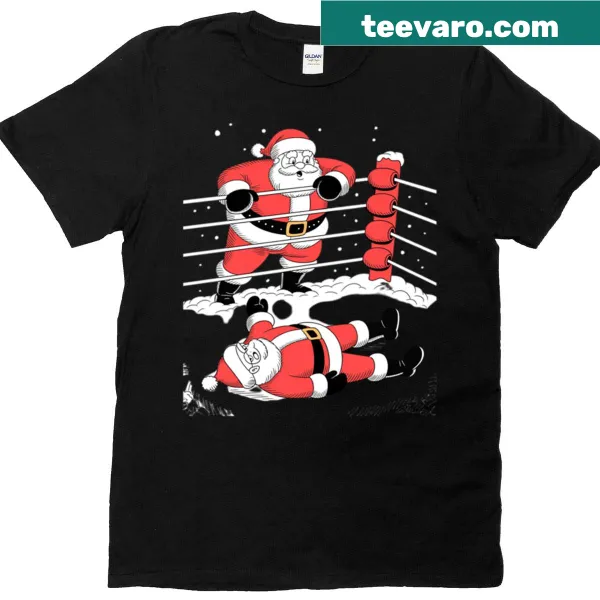 Christmas t-shirt featuring a Santa wrestling illustration