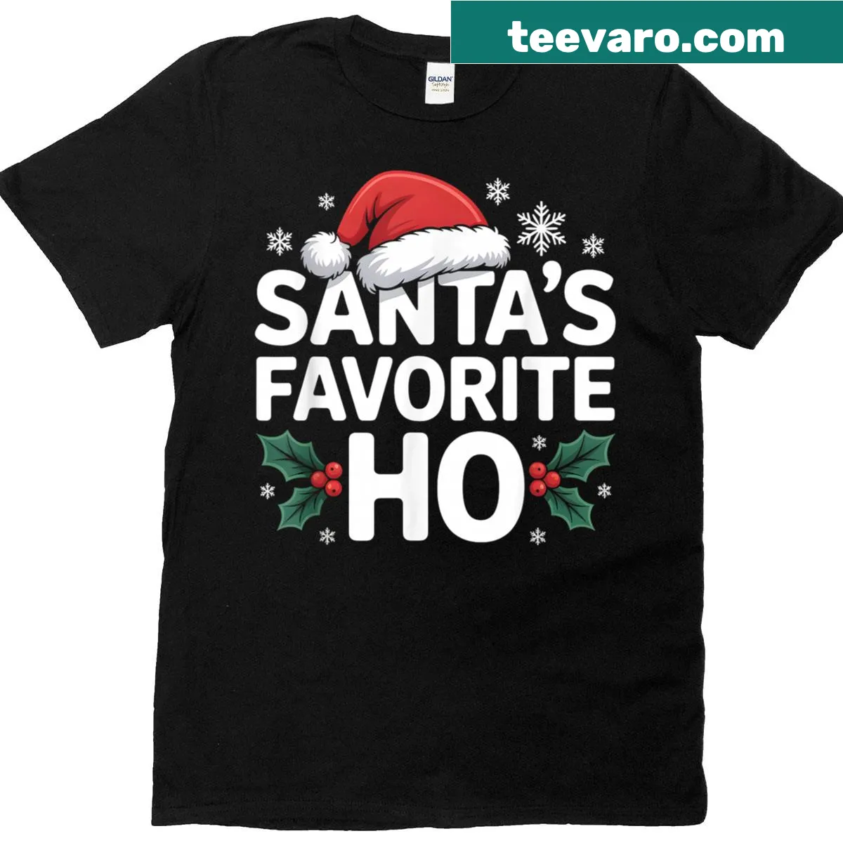 Humorous Christmas T-shirt featuring playful graphics about Santa. — on a men's t-shirt