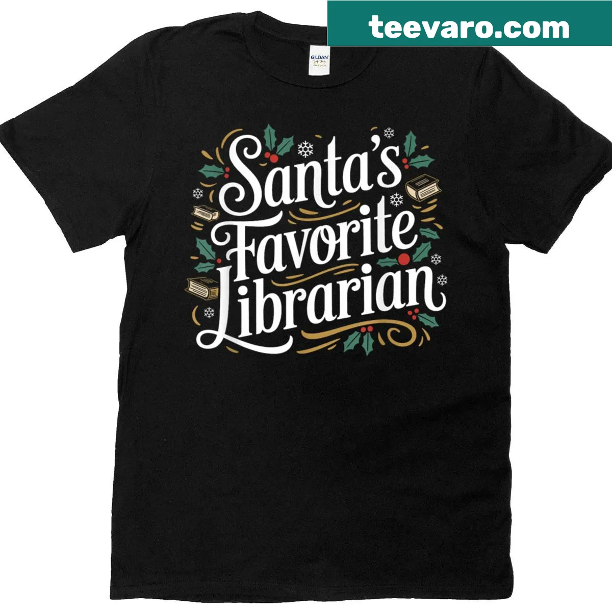 Typographic T-shirt saying 'Santa's Favorite Librarian' — on a men's t-shirt