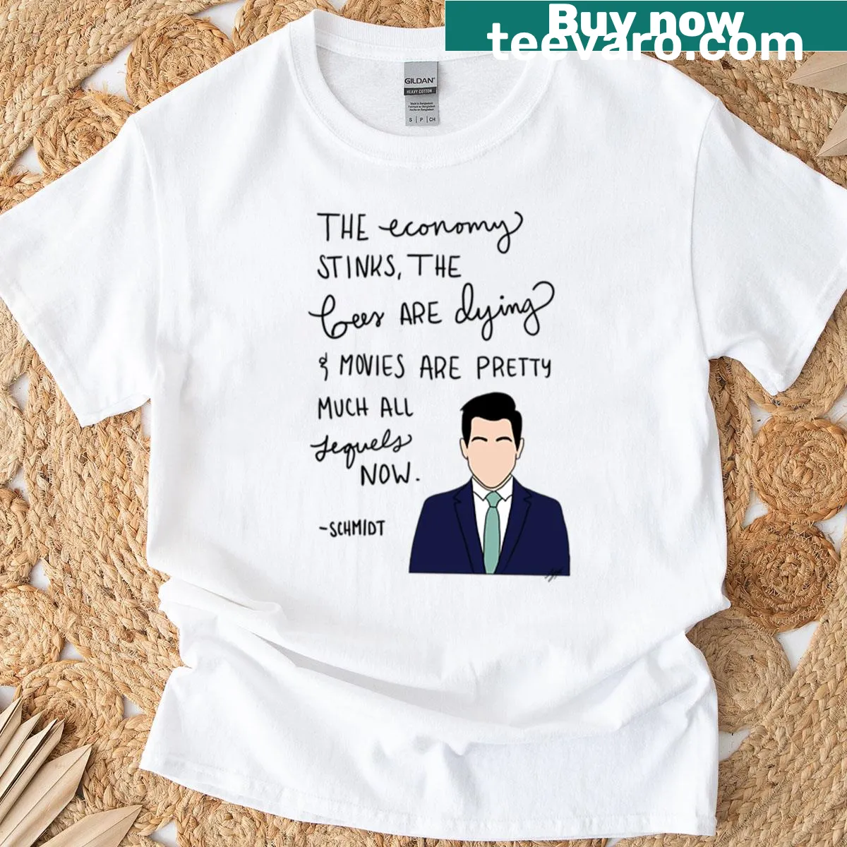 Oversized t-shirt with the quote 'Economy Stinks' in bold text. — on a men's t-shirt