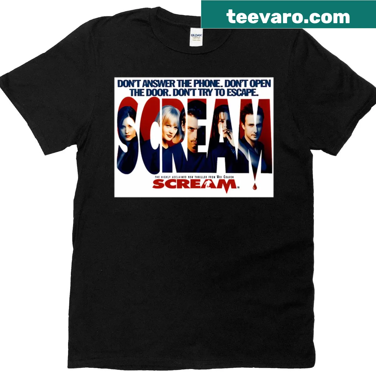 Horror-themed T-shirt featuring imagery from classic slasher films — on a men's t-shirt