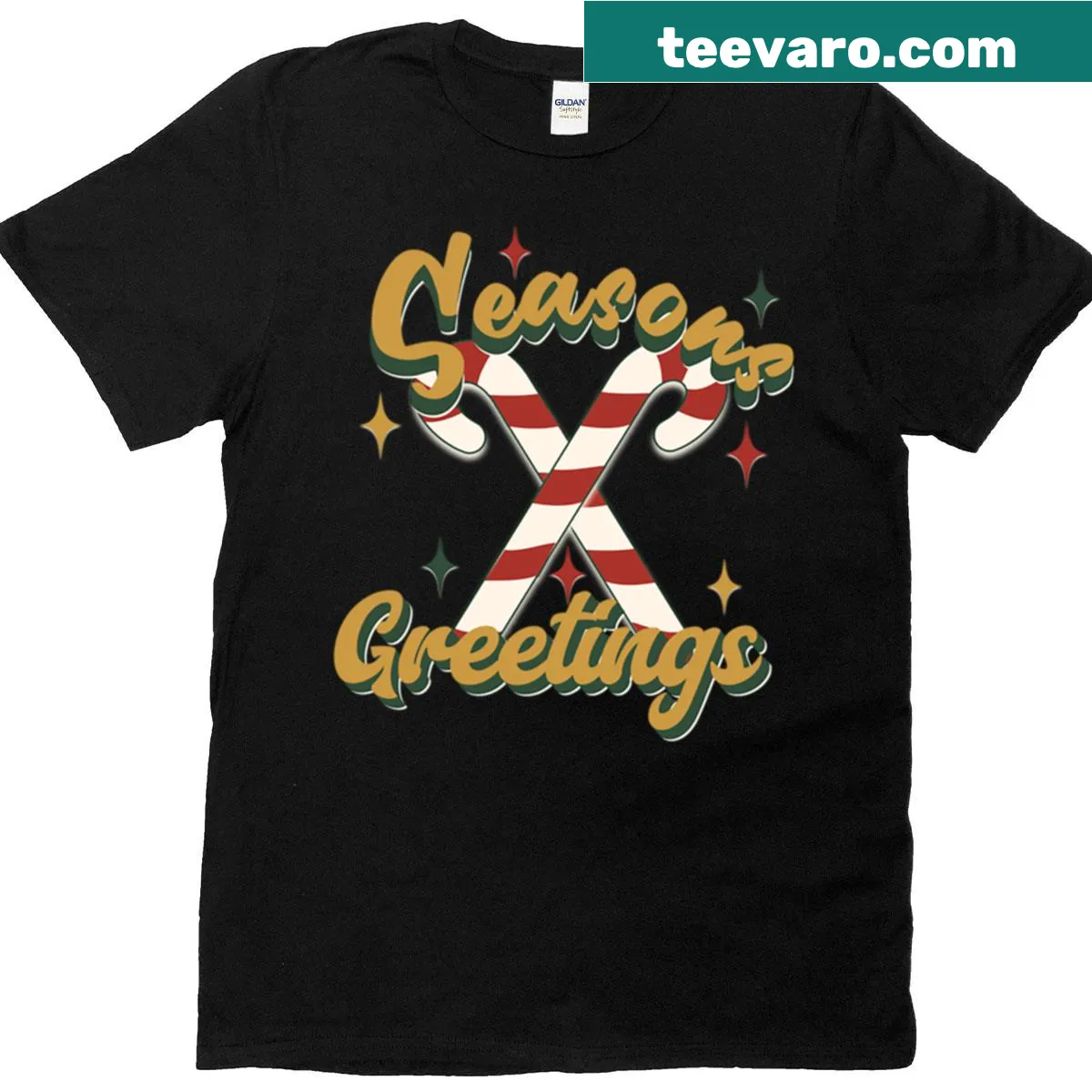 Delightful Christmas T-shirt with candy canes on a dark background. — on a men's t-shirt