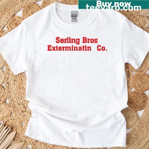 Cartoon graphic of Serling Bros Exterminatin Co on T-shirt