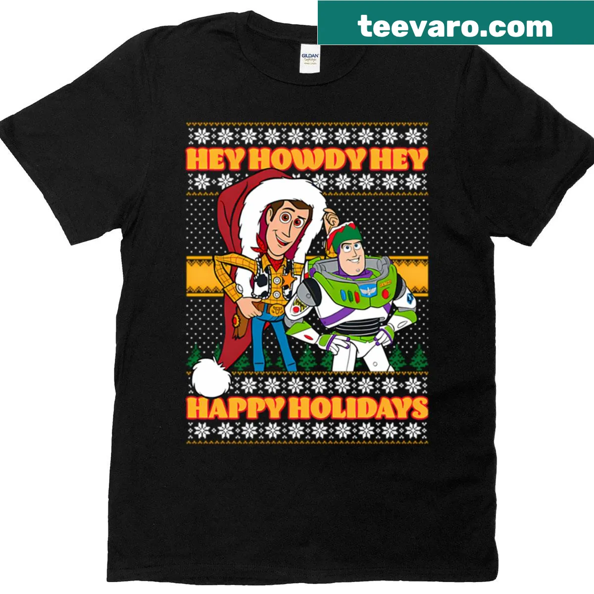 Cartoon-inspired T-shirt featuring Woody and Buzz from kids movies — on a men's t-shirt
