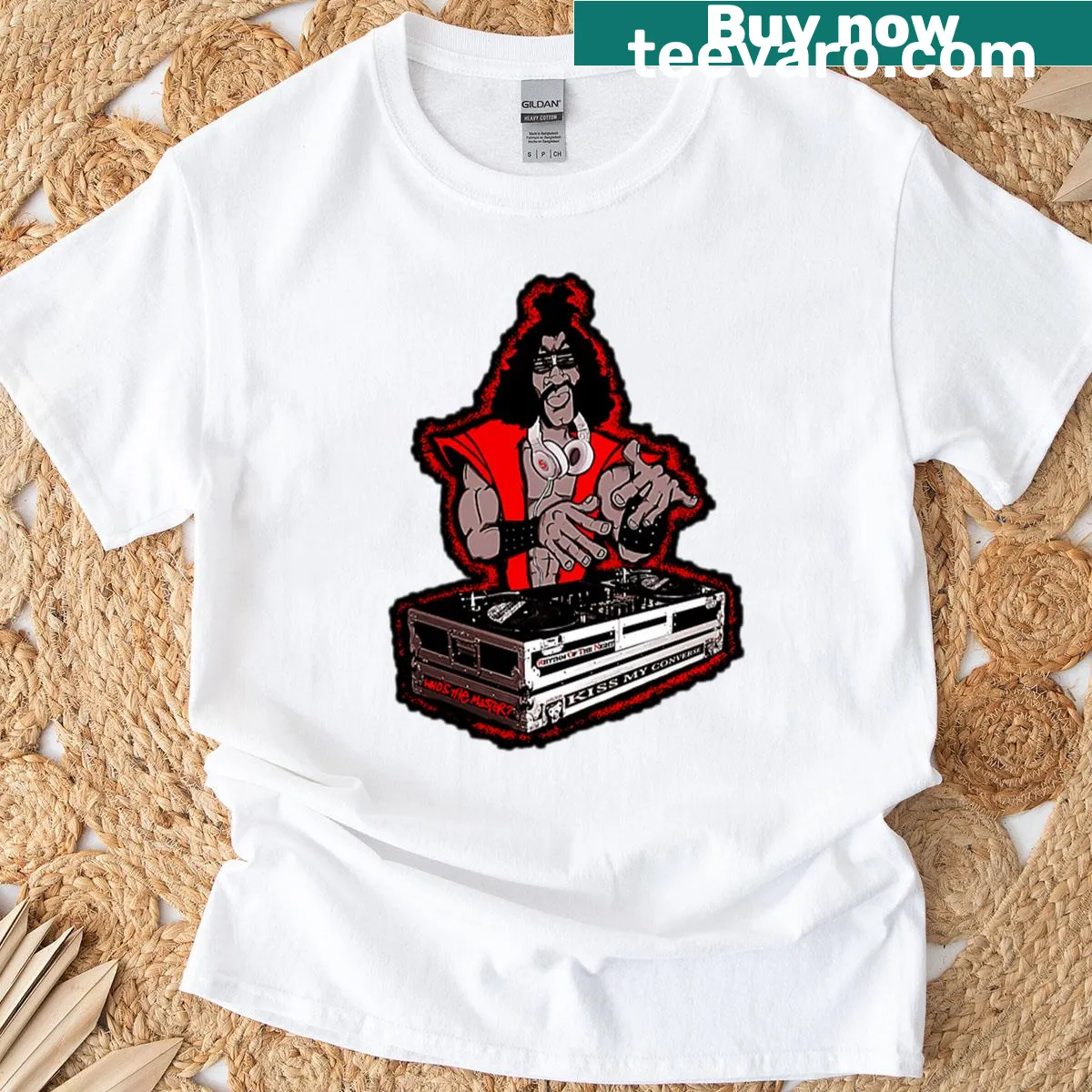 Typographic Sho DJ t-shirt for music lovers — on a men's t-shirt