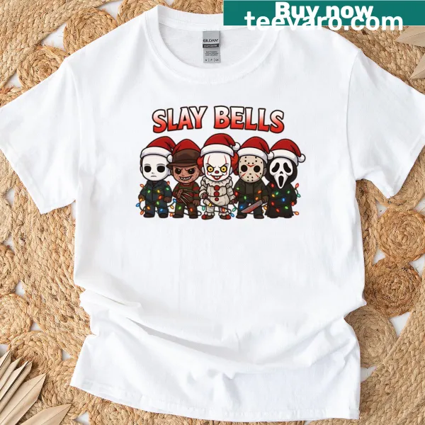 Cute horror-themed Slay Bells t-shirt with whimsical design