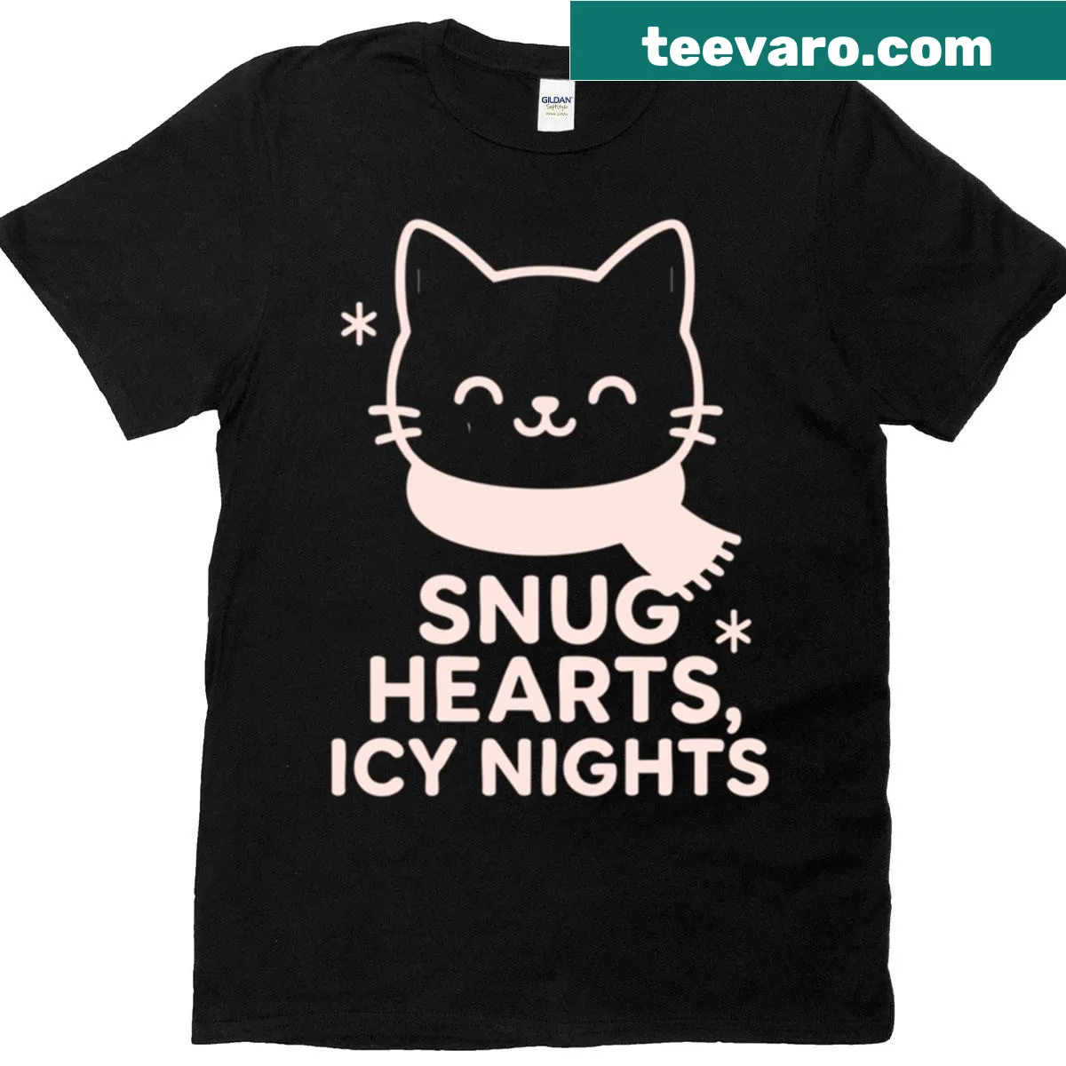 Illustration of snug hearts on icy nights t-shirt — on a men's t-shirt