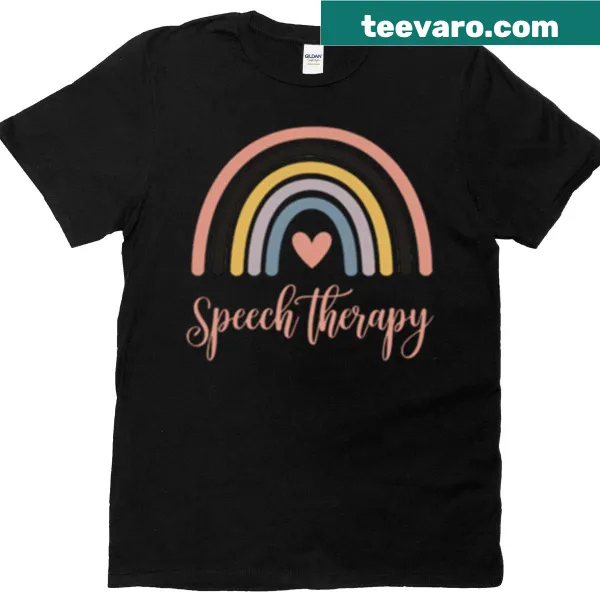 Boho rainbow design on a speech therapy themed t-shirt