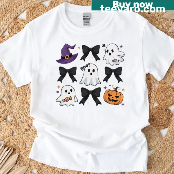 Cute ghost graphic on a kids' Halloween T-shirt