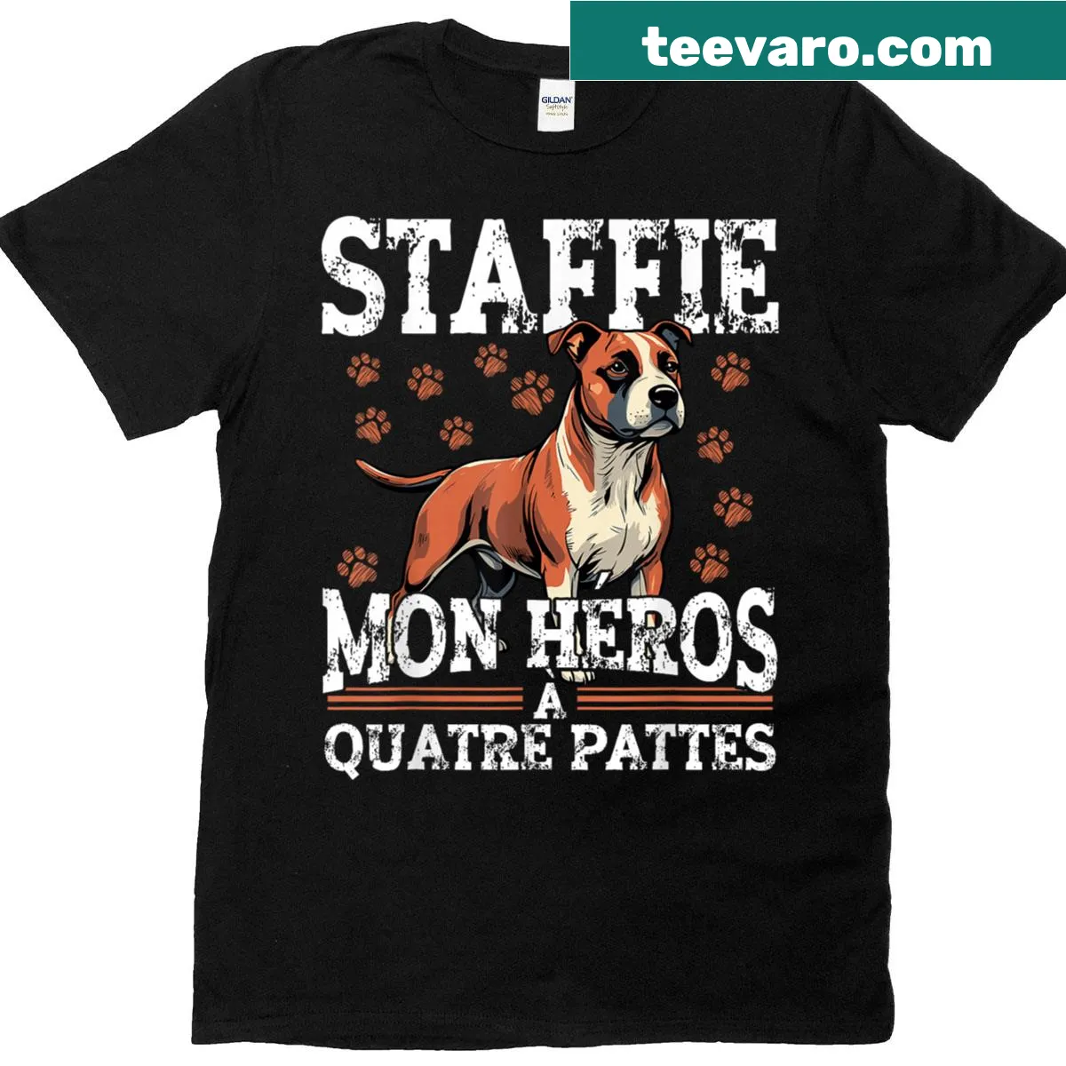 T-shirt celebrating Staffies with a heartfelt design for dog lovers — on a men's t-shirt