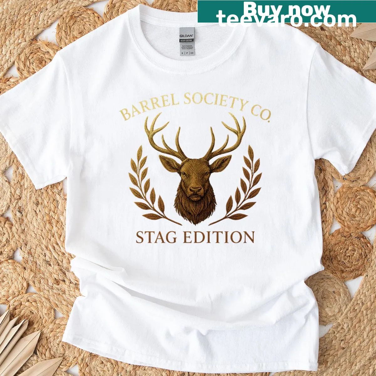 Heritage crest T-shirt featuring stag emblem for family pride — on a men's t-shirt