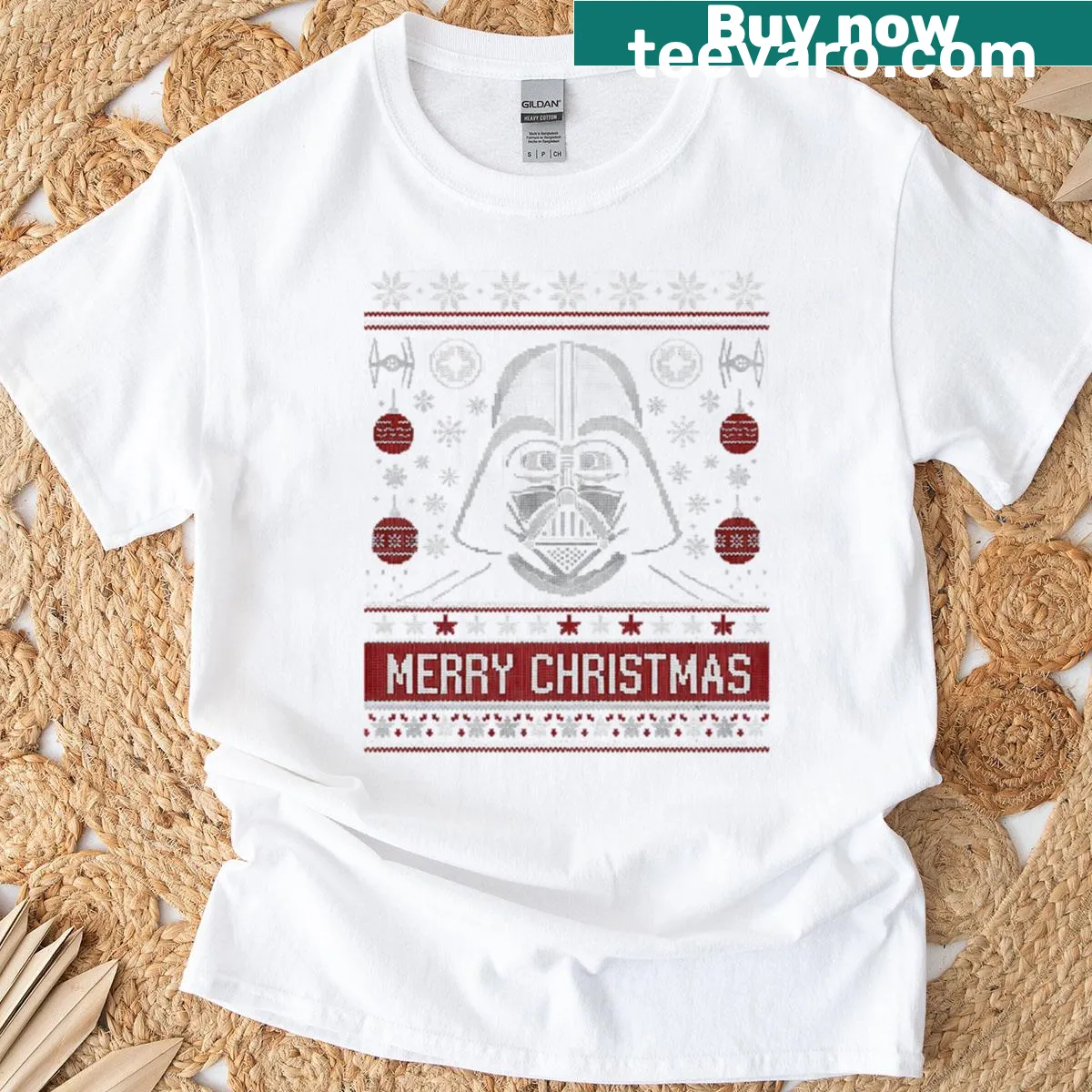 Star Wars themed Christmas T-shirt with Darth Vader design — on a men's t-shirt