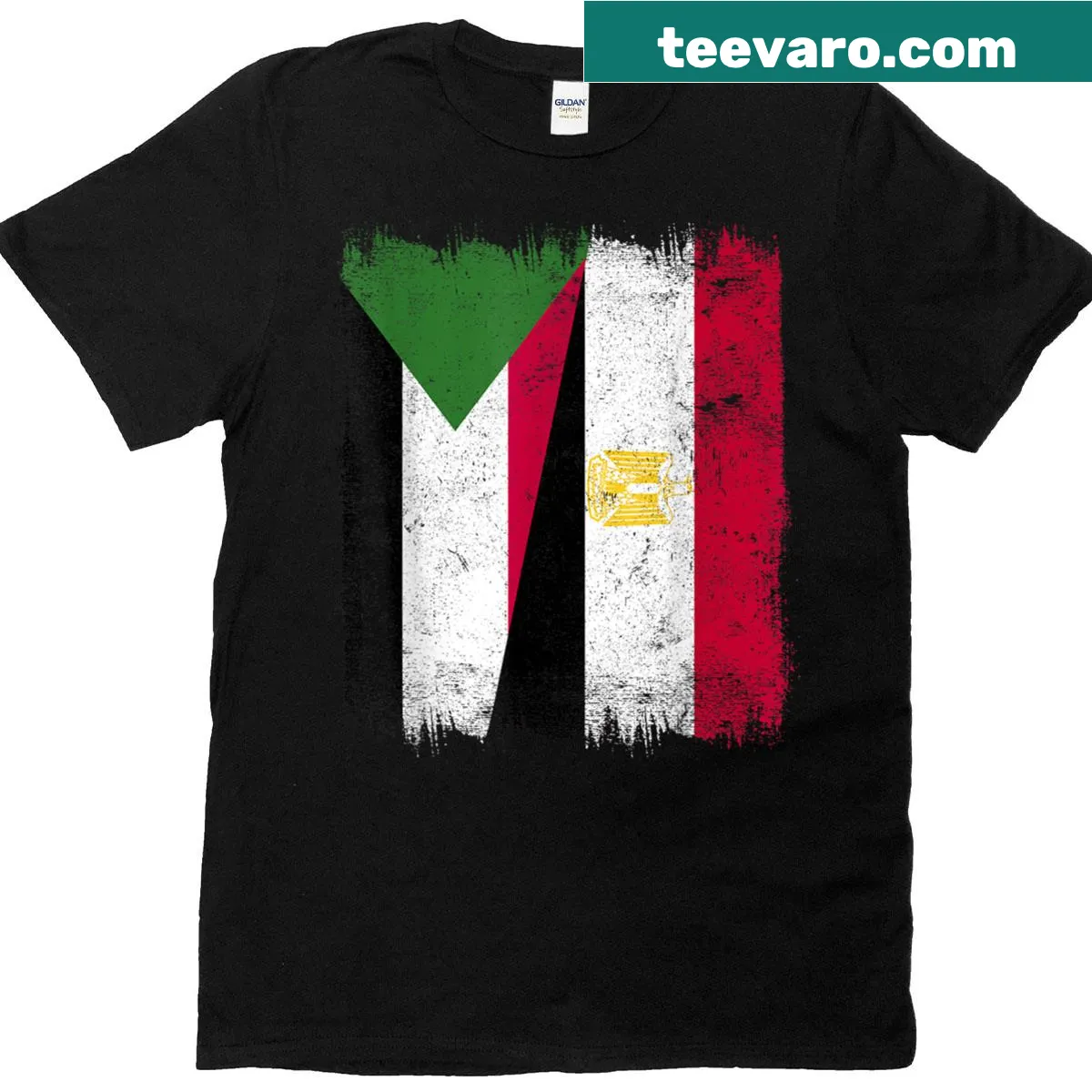 Half flags of Sudan and Egypt on a heritage T-shirt — on a men's t-shirt