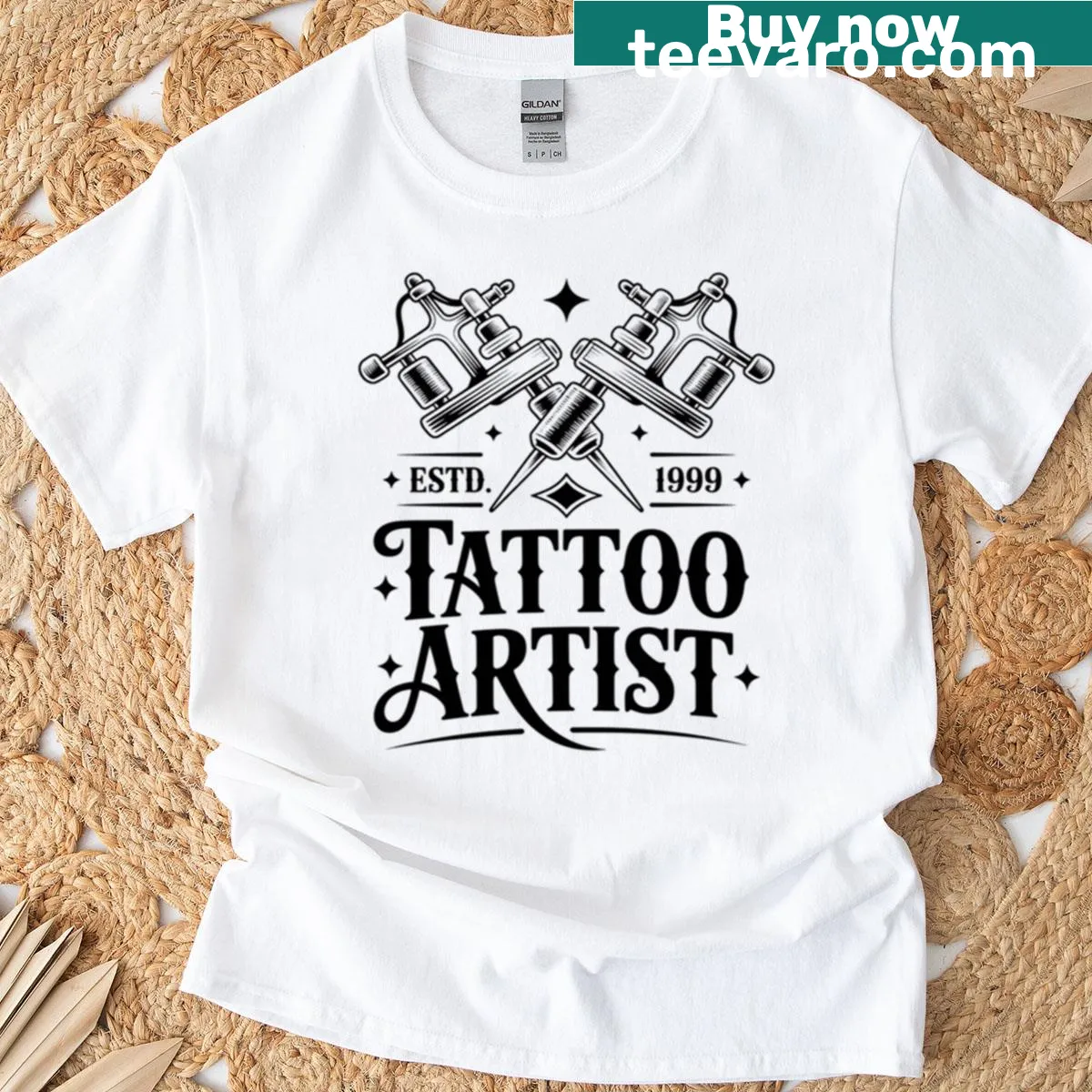 Artistic design featuring tattoo tools on a t-shirt for tattoo artists — on a men's t-shirt