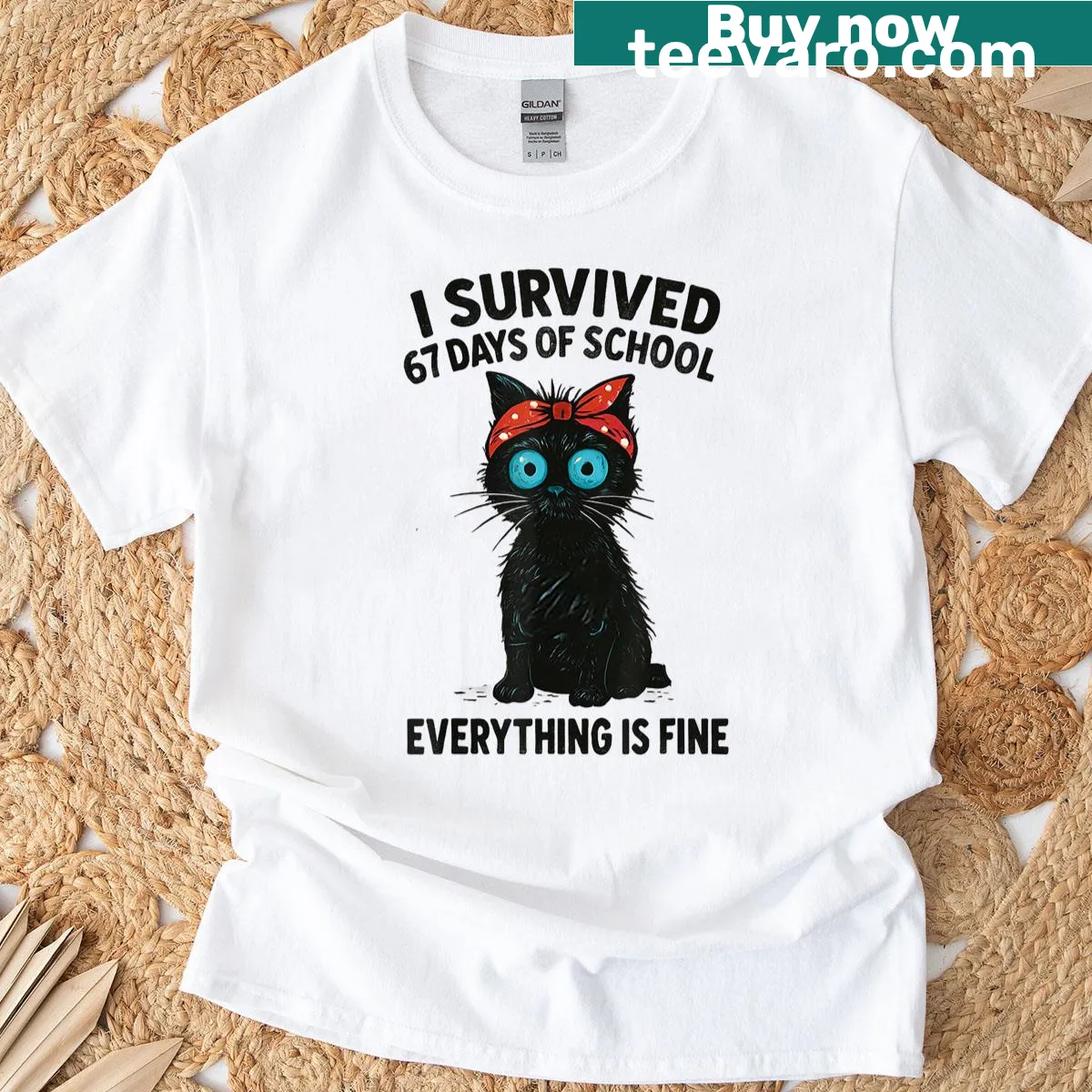 Nostalgic T-shirt for teachers featuring 'Six Seven Cat' text — on a men's t-shirt