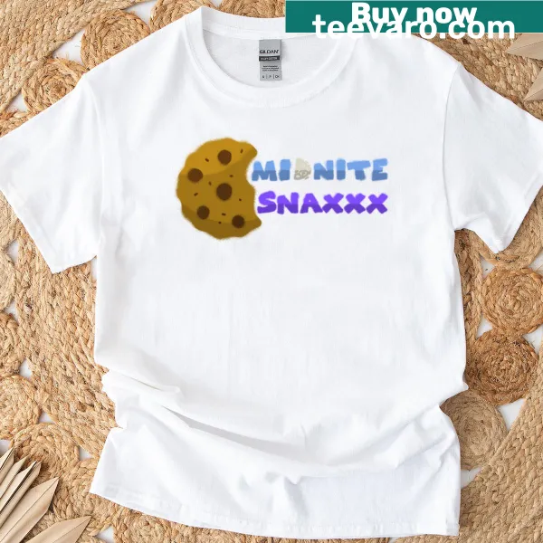 Playful graphic of snacks with Team Midnite Snaxxx text on a T-shirt.