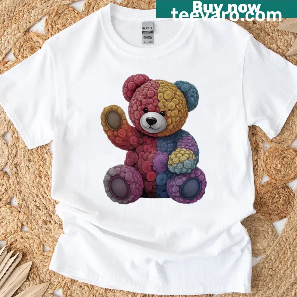 Cartoon teddy bear graphic on kids' T-shirt